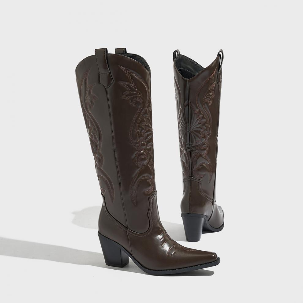 Fashion Size 36-42 Retro Winter Knee High Boots Women Comfy Walking Female Western Cowboy Boots Low Heels Shoes Zapatos De Mujer