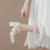 Family Season High Heels Women's Mary Jane Shoes Spring Bow Thick Heel Shoes Light Mouth Single Shoes