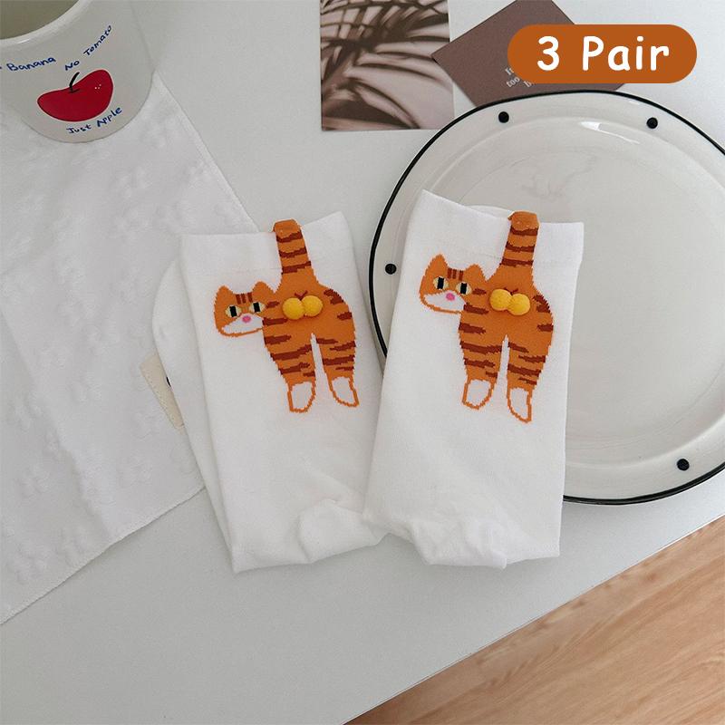 Женские носки с мультяшными кошками, с бубенчиком, с помпоном, летние, из хлопка, милые, японские, забавные, спортивные, средней длины, 36-42