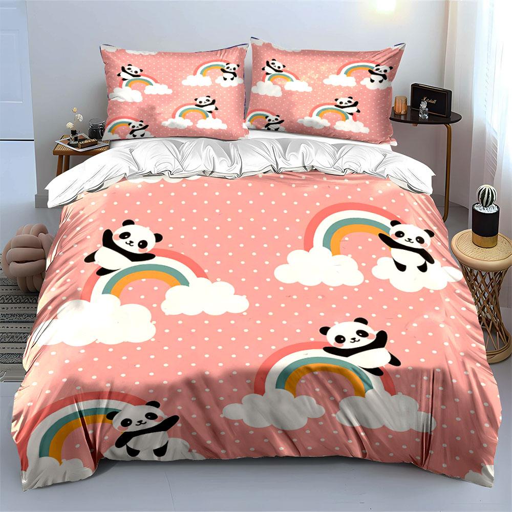 Cute Panda and Rainbow Pattern Bedding Duvet Cover Set Duvet Cover Pillowcases (1*Duvet Cover 2*Pillowcases, without duvet insert)