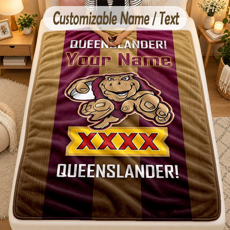 Flannel BlanketQueensland Maroons Custom Name Text Personalized Soft Warm Throw Blanket Home Decor Gift