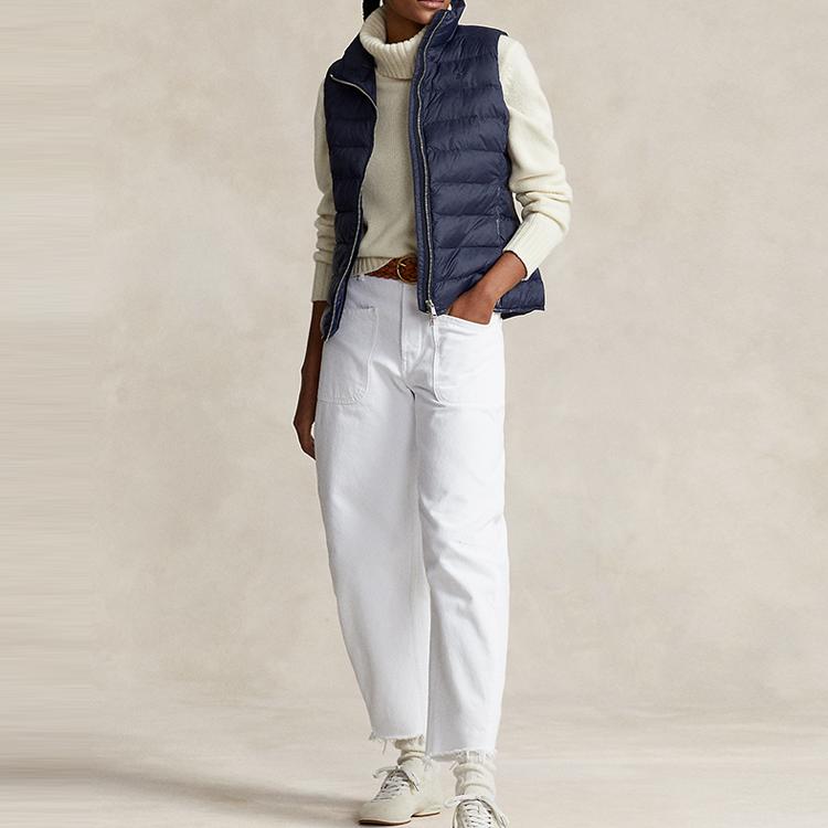 Polo Ralph Lauren однотонный жилет без рукавов с застежкой-молнией на вороте, женские жилеты темно-синего цвета WMPOOTWNN220073-410