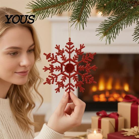 Three Dimensional Snowflake Hanging Ornaments 3Pcs Christmas Tree Snowflakes Ornaments, 10cm Glitter Plastic Holiday Party Decor for Decorations
