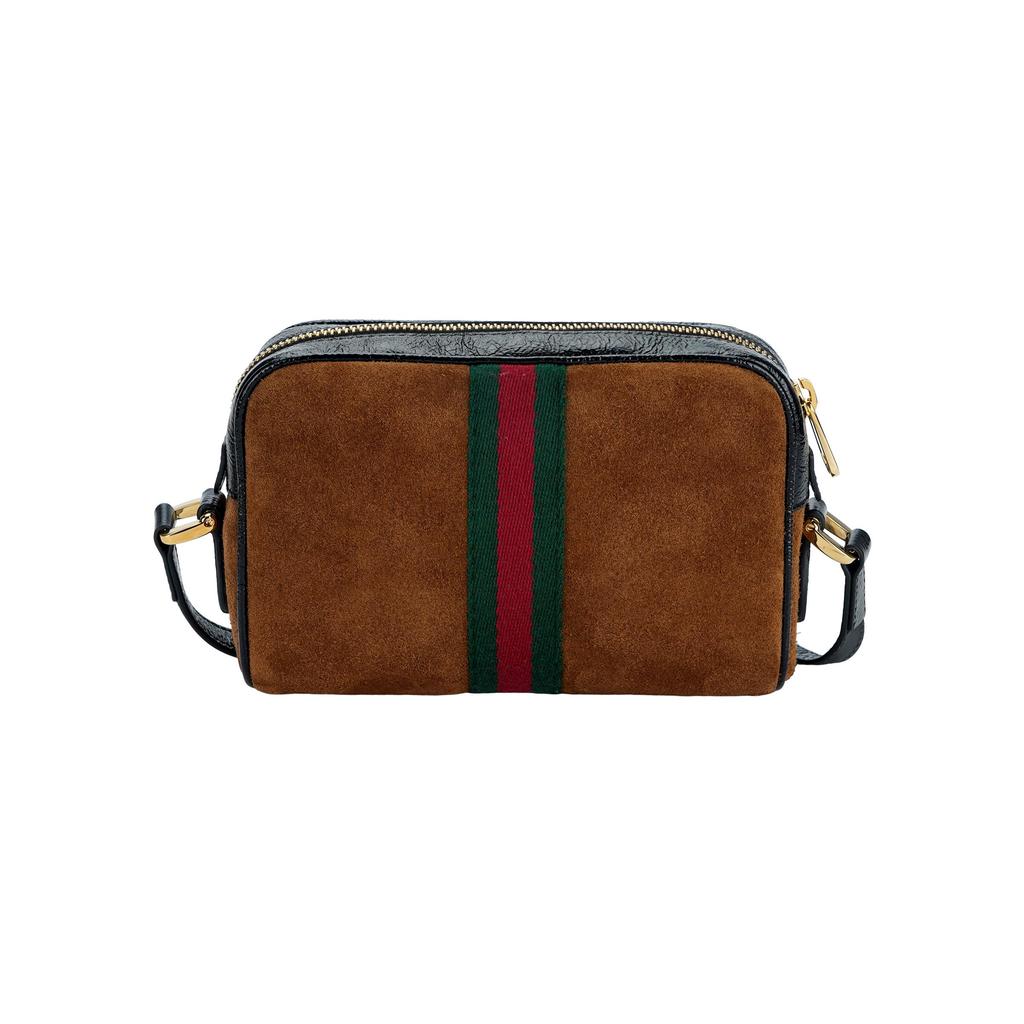 Gucci Ophidia Suede Leather Camera Bag, Brown Black with Web Stripe,Women's Crossbody Handbag for Daily Use 517350-0KCDG-2863