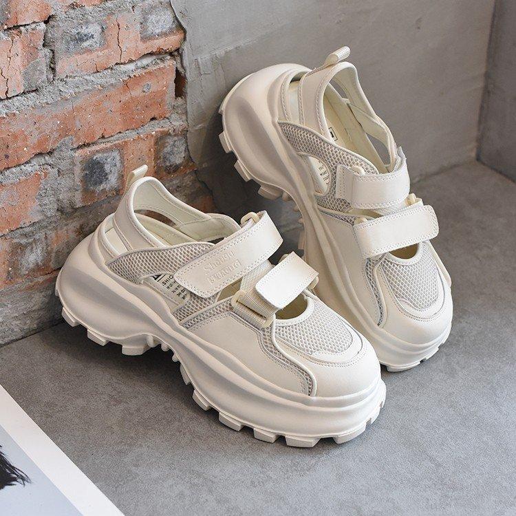 Полые папины кроссовки женские дышащие 2025 лето новые на липучке сетчатые универсальные толстая подошва легкие спортивные сандалии тренд