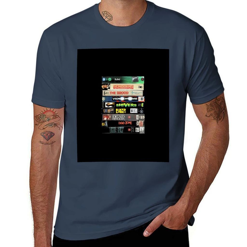 Cronenberg Vhs Collection Essential Tshirt Basic Plain Short Sleeve Crew Neck Tee Tshirt