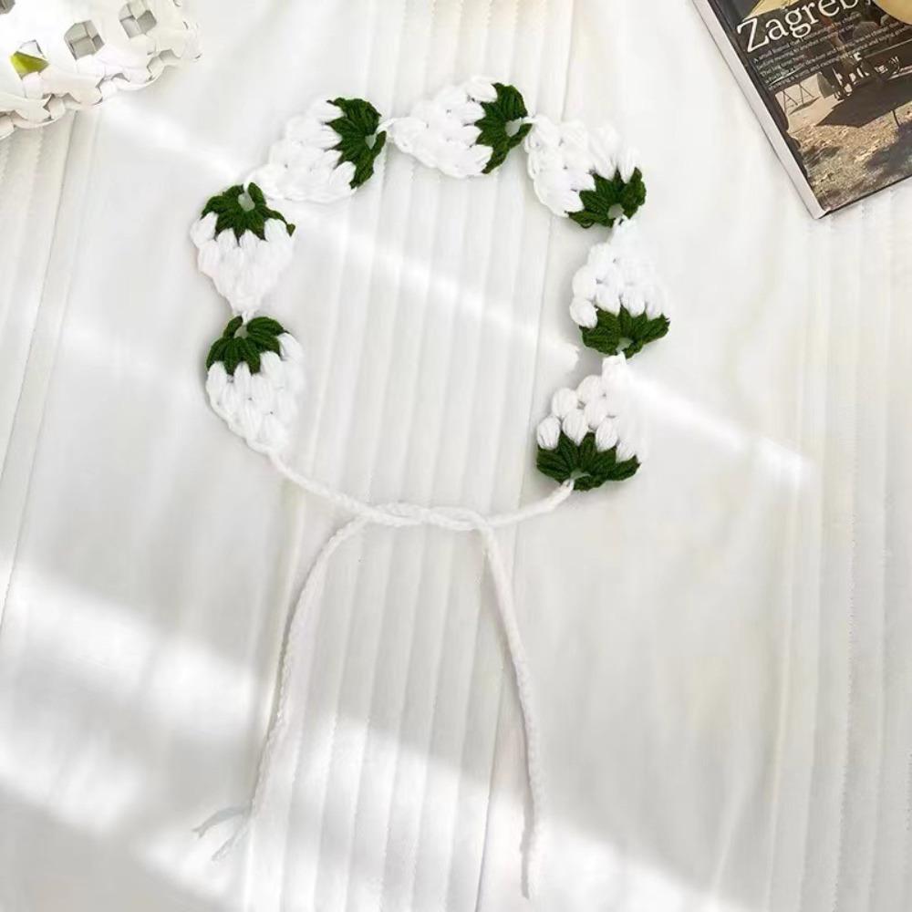 Cute French Knitted Headband Retro Mushroom Women Hair Scarf Countryside Style Pastoral Crochet Flower Bandana Travel