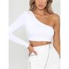 Single Shoulder Open Navel Short T-shirt Long Sleeve One Shoulder Navel Crop T-shirt