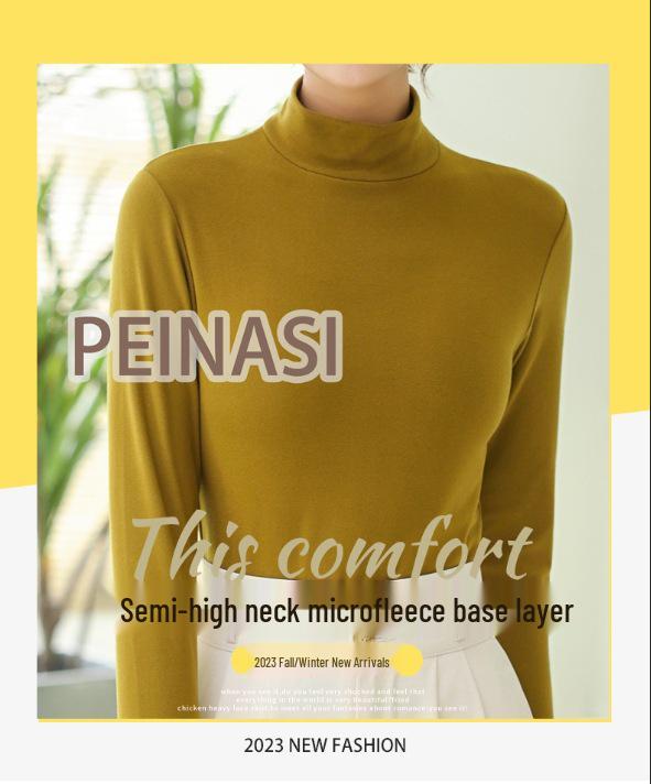 Women's Micro-Fleece Stand-Up Collar Base Layer: Thick, Warm Mid-Neck Top for Fall & Winter