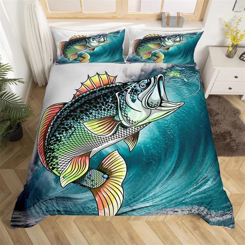 Пододеяльник с изображением рыбы-меч «Марлин» Kawaii Marine Life, комплект постельного белья из микрофибры, тема океана, большая рыба-щука, пододеяльник для односпальной кровати, двуспальная кровать