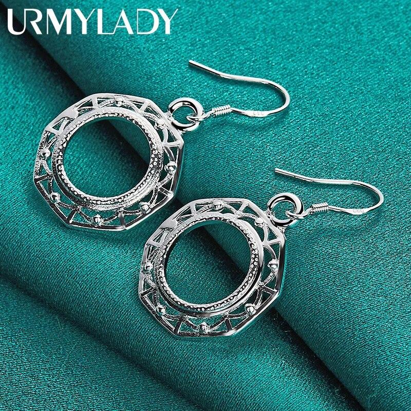 URMYLADY стерлингового серебра 925 пробы восьмиугольные круглые серьги для женщин очаровательные свадебные вечерние модные украшения