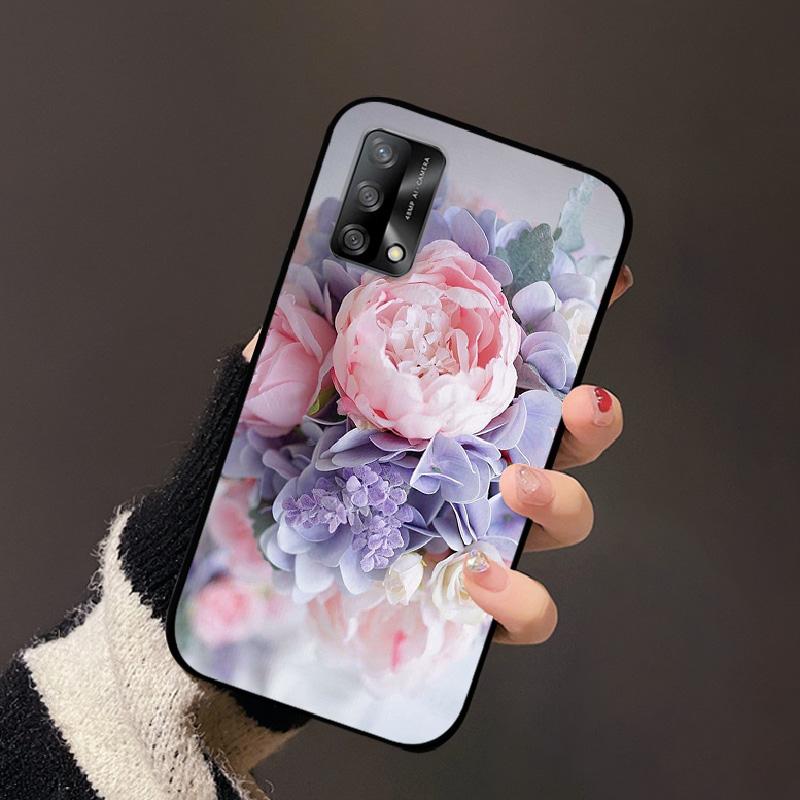 Для OPPO A74 4G Oppo F19 Чехол Роскошный Цветок Черный Мягкий Силиконовый Чехол для Телефона Для OPPO A74 4G Задняя Крышка F19 Coque Мультяшный Бампер