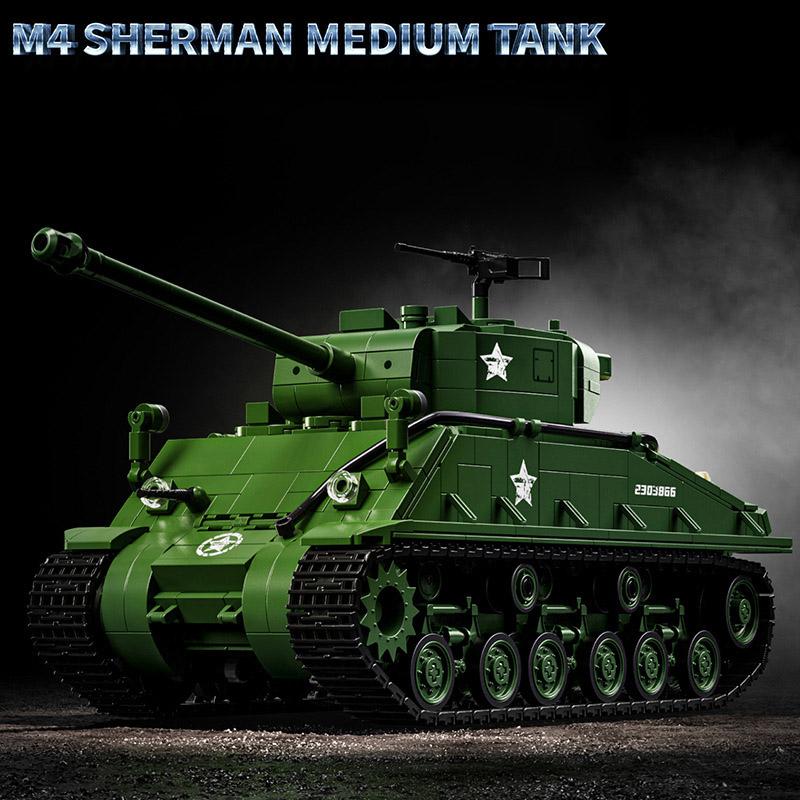 Военный M4 Шерман Средний танк Конструктор MOC Вторая мировая война M26 Першинг Основной боевой танк Кирпичики Оружия Игрушки Подарки для мальчиков