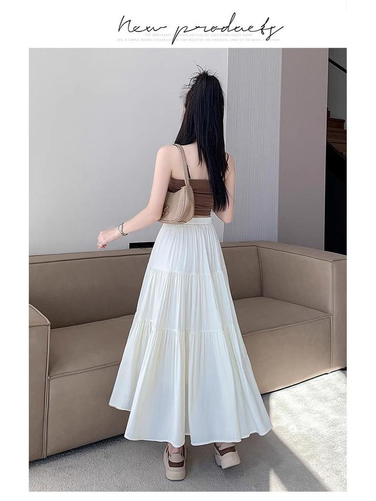 Женская белая длинная юбка А-силуэта с высокой посадкой 2024 - Летняя приталенная модель для фигуры типа "груша"