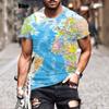 Summer Round Neck 3D Map Pattern Print Top Fashionable Casual Short Sleeved Men's T-shirts