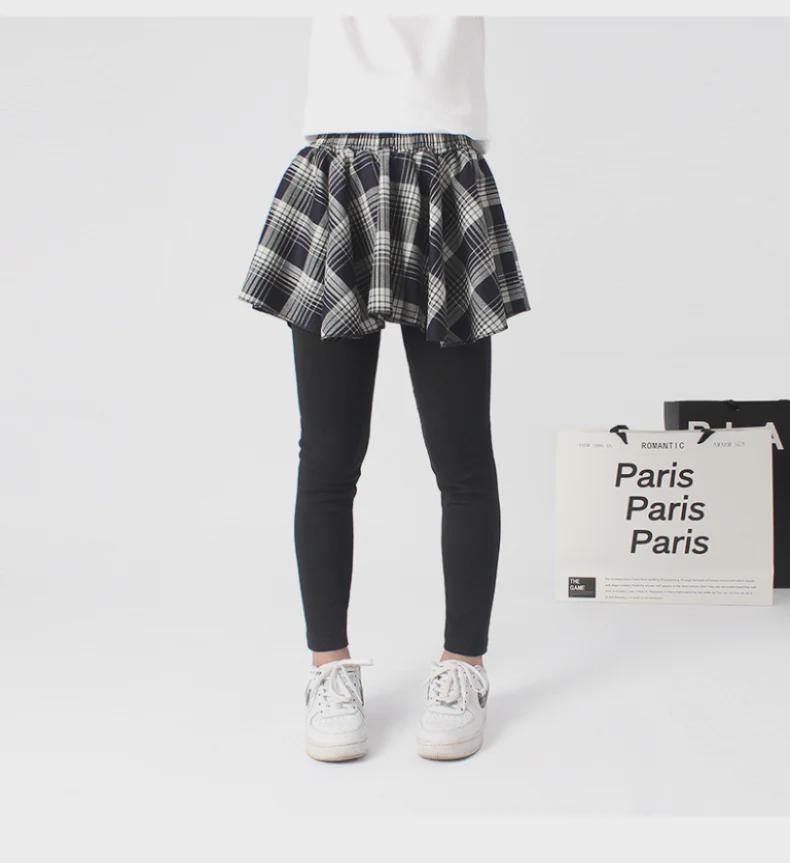 Детские весенние леггинсы в корейском стиле в клетку с юбкой из хлопка и кашемира