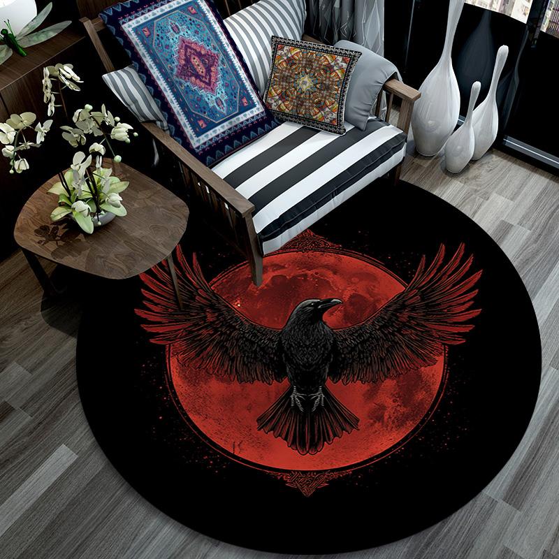 Raven Symbol Round Area Rug,Carpet Rug for Living Room Bedroom Sofa Playroom Decor,Non-slip Floor Mat