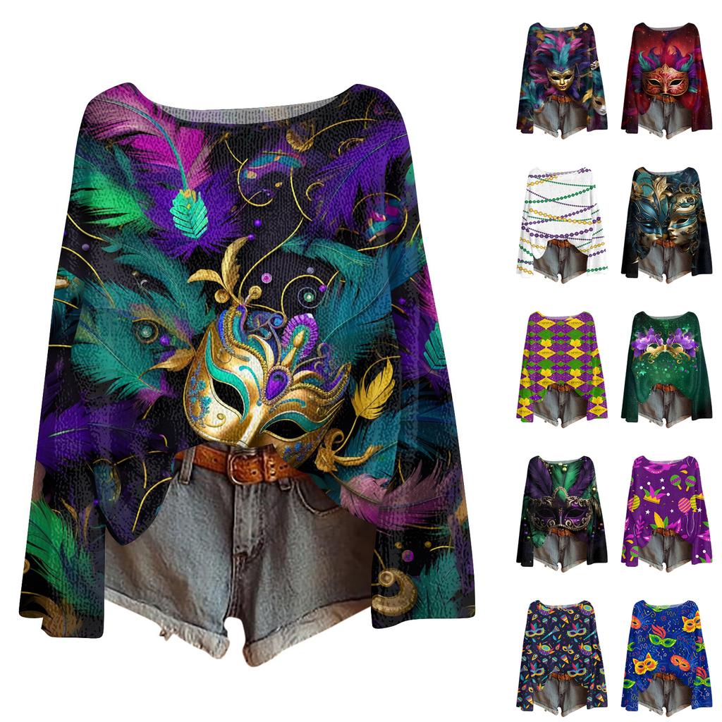 Женский модный пуловер с круглым вырезом, длинным рукавом и принтом, повседневный