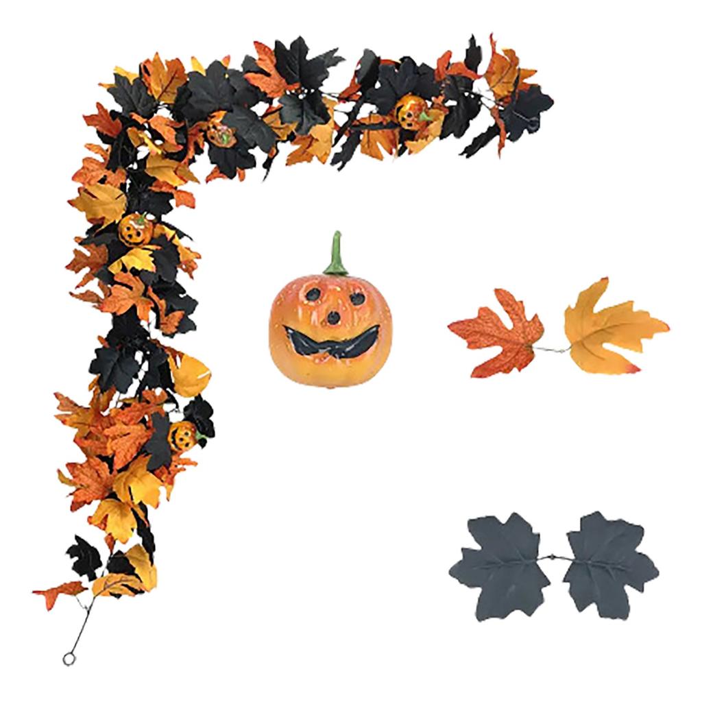 Artificial Maple Leaf Rattan Halloween Pumpkin Vine For Front Door Wall Window Door Hangings Ornament Halloween Decoration