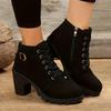 Women's Casual Block Heel Ankle Boots Lace Up Side Zipper Platform Short Boots Woman 2025 Autumn Comfort Chunky Heel Botas Mujer