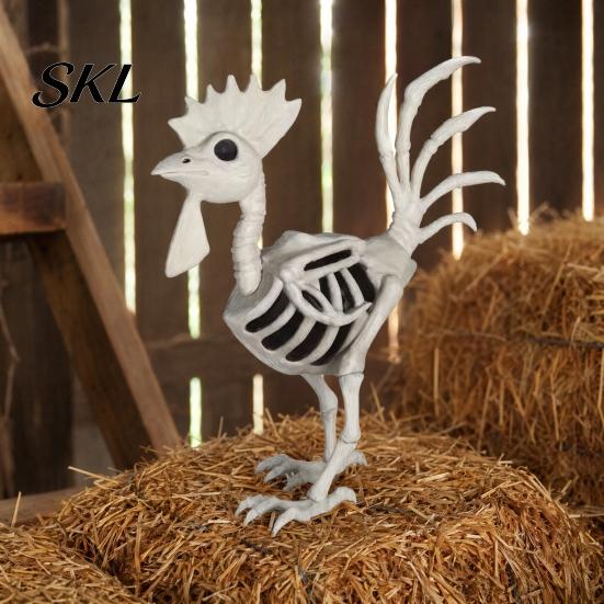 Realistic Animal Skeleton Halloween Rooster Statue, Resin Chicken Bone Figurine for Yard Lawn, Life Size Spooky Outdoor Garden Decor Haunted