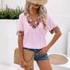Summer Sexy Deep V-neck Lace Short Sleeved Top T-shirt for Women