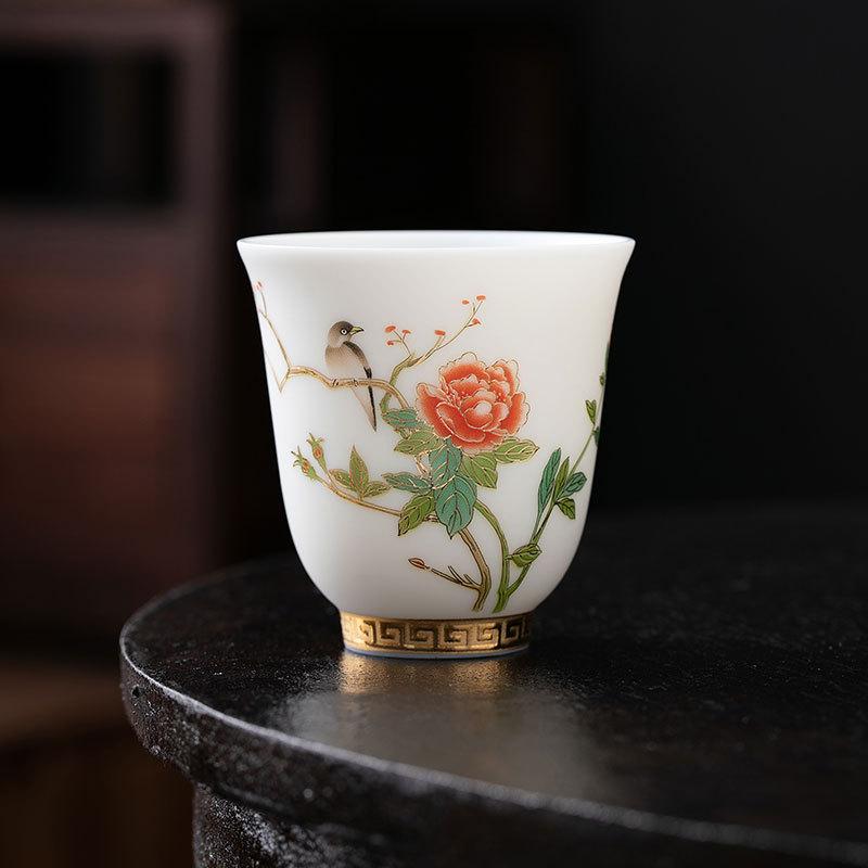 Teacup Master Cup Plain-fired White Jade Porcelain Tea Cup Tea Set Single Cup Tea Cup