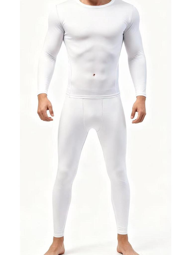 Мужской зимний комплект для фитнеса: Быстросохнущий комплект с бархатной подкладкой: Лонгслив и Штаны для Бега и Тренировок