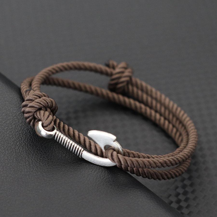 Noter Double Layer Men Bracelet With Fishing Hook Charm Grade A 3mm Rope Good Luck Red Thread Braslet Nautical Accessories Gift
