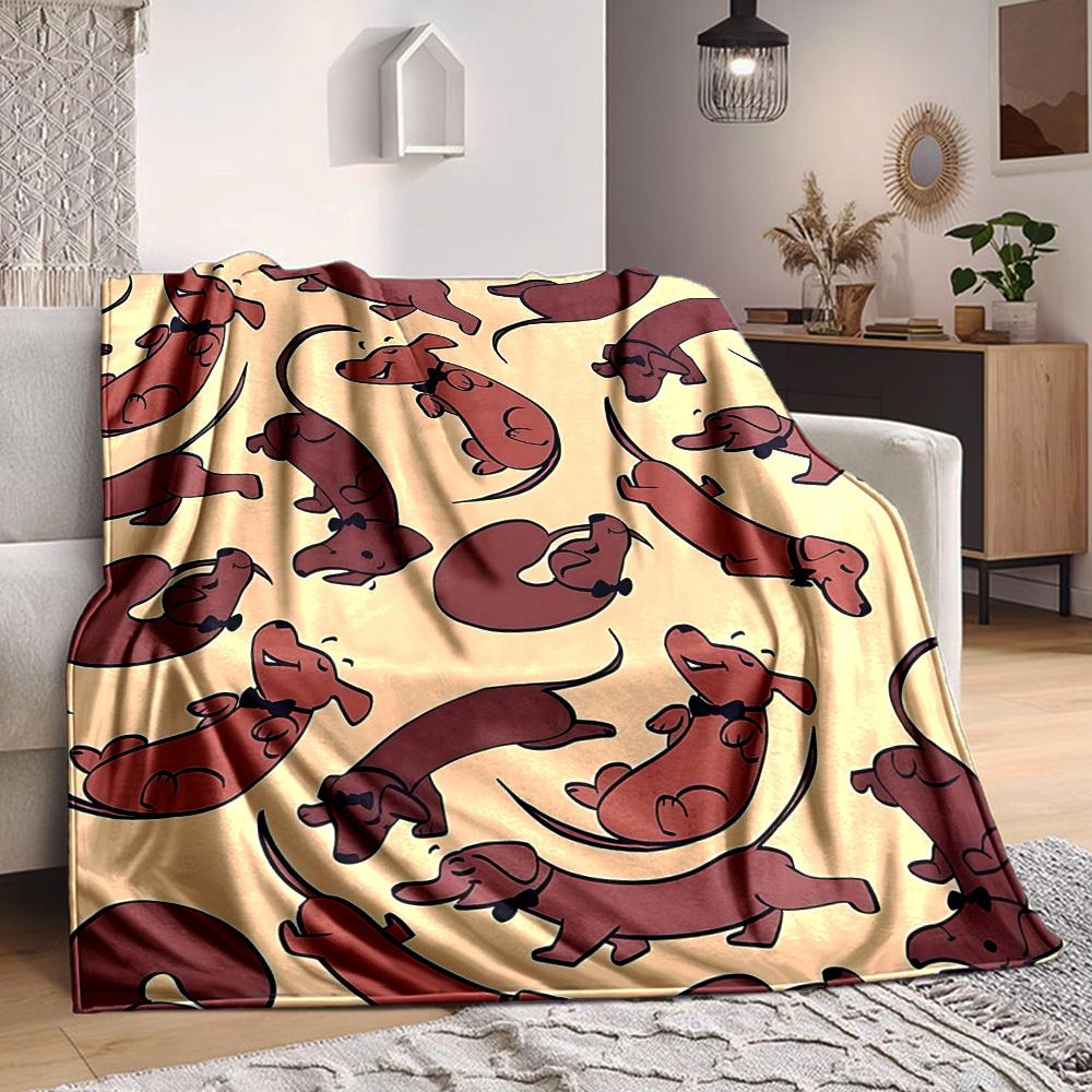 1pc Dachshund Bowtie Lightweight Flannel Blanket, Comfortable and Warm Blanket, for Office and Camping Sofa Bed, Livingroom160