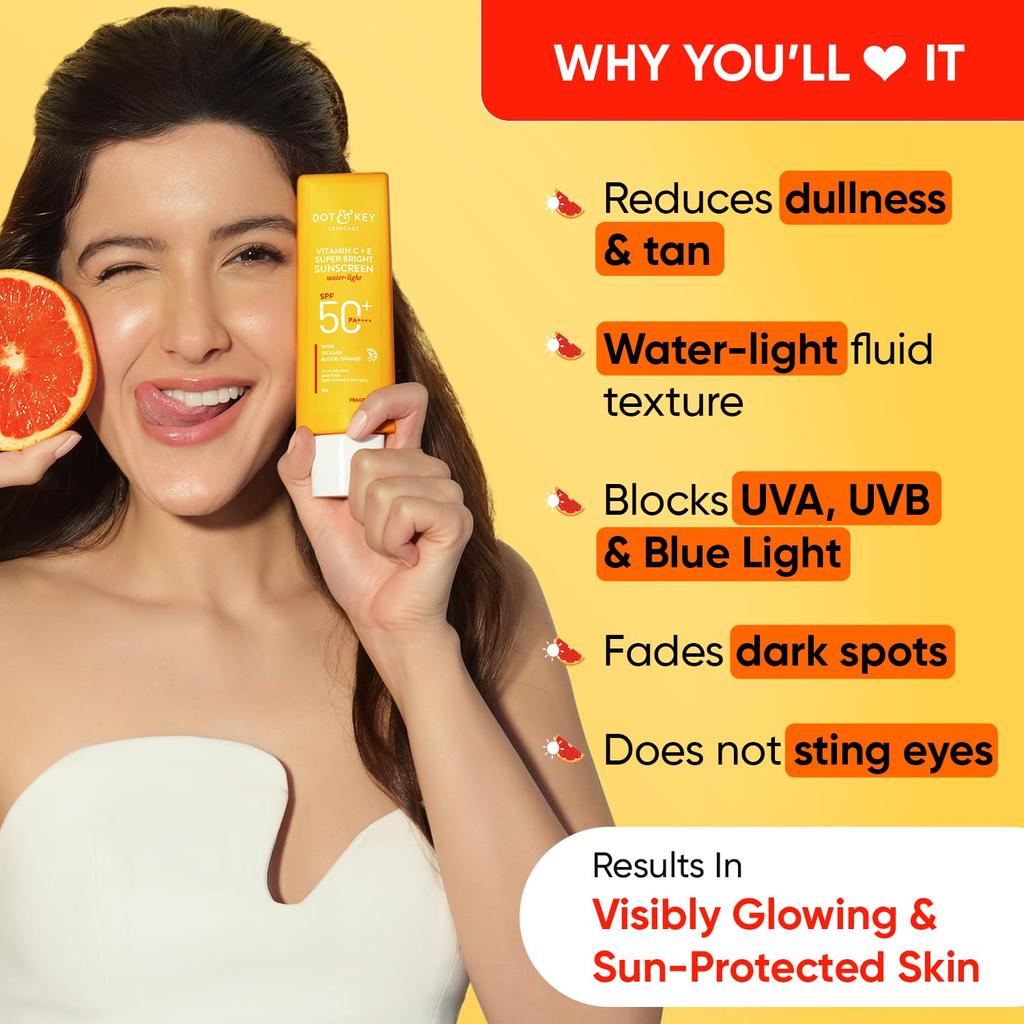 Солнцезащитный крем DOT & KEY с витамином C + E Super Bright SPF 50 Water-Light, защита от UVA/UVB и синего света 50 г