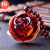 Hi Amber Beeswax Hand Polished Baltic Blood Pearl Rose Pendant Men's and Women's Sweater Chain Pendant