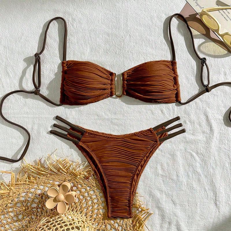 European & American Color Block Lace-up Bikini Swimsuit for Women - Sexy Beach & Hot Spring Swimwear 2025