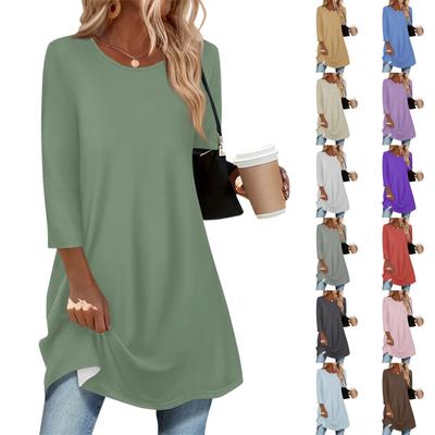 Женская модная повседневная кофта с рукавом три четверти, длинная, однотонная, с круглым вырезом