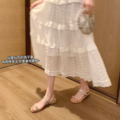 Овчина красивая, колотый лед, голубиные яйца, стразы, закрытая пятка, тапочки на плоской подошве с закрытым носком, женские сандалии лето