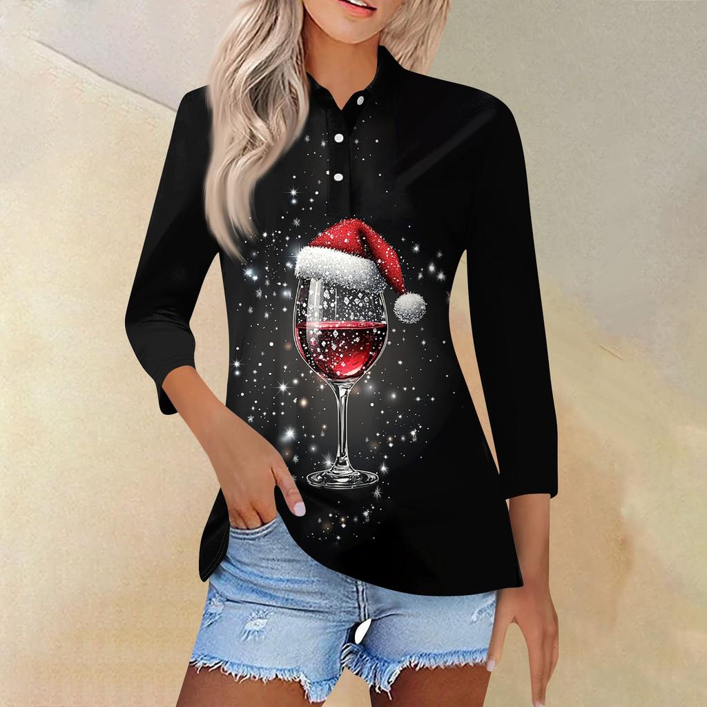 Женская модная повседневная рубашка с отворотом и рукавом 3/4, женские топы на пуговицах