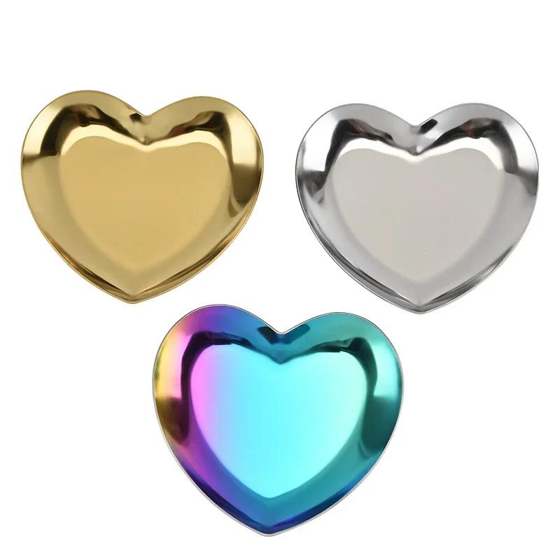 New Dining Plate Stainless Steel Storage Tray Dish Jewelry Ring Organizer Bread Dessert Plate Golden Oval Plate Desktop Decor