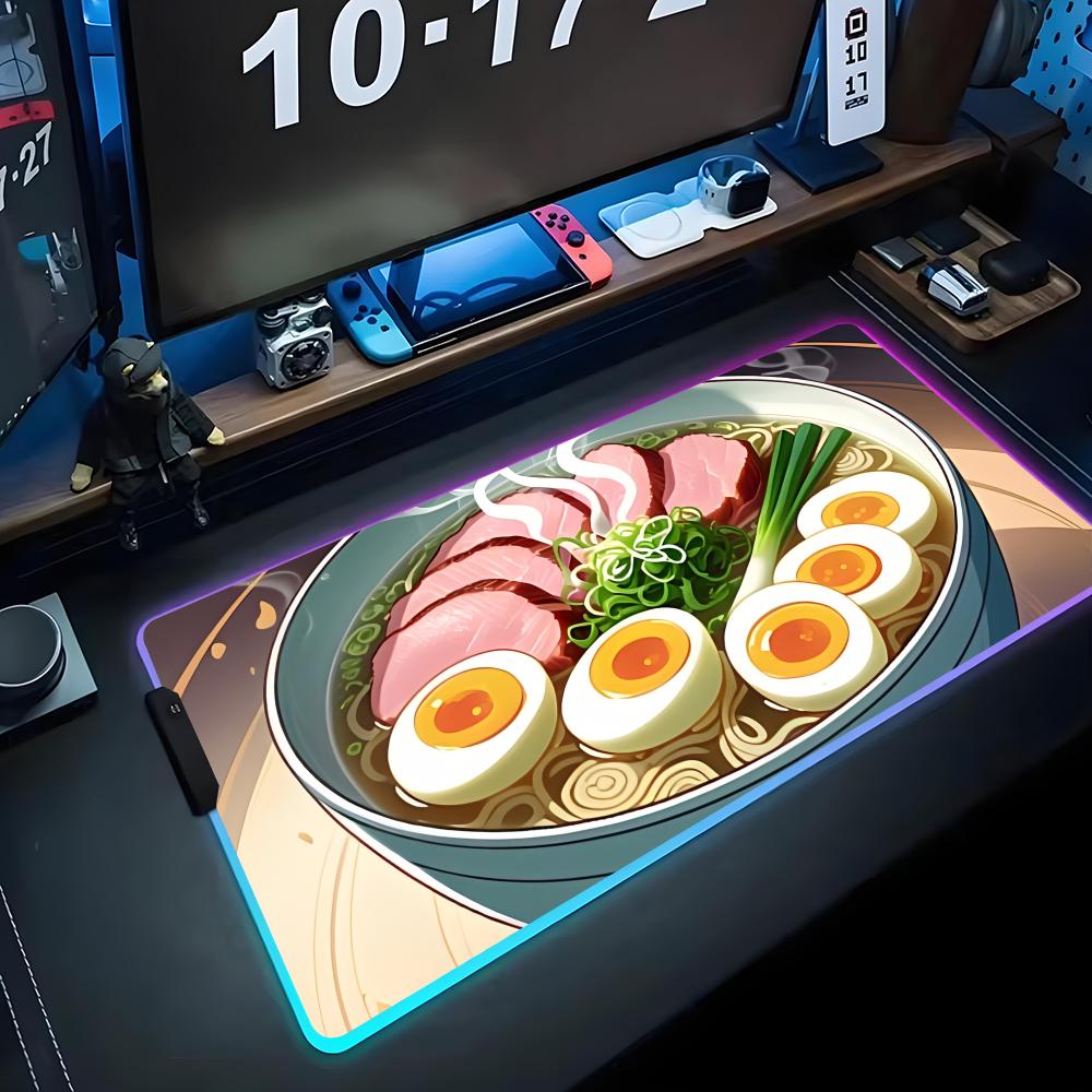 Аниме Рамен Коврик для мыши RGB Игровой коврик для мыши Большой светодиодный коврик Настольный коврик для ПК Светящийся коврик для мыши Большие коврики для клавиатуры Настольный ковер с подсветкой