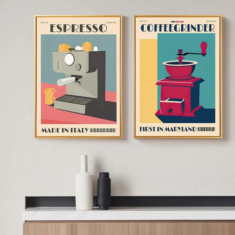 Italian Espresso Pot Coffee Bean Wall Art Afternoon Tea Series Living Room Decorative Canvas Paintings Posters and Prints