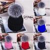 Detachable Faux Mink Silver Fox Fur Ball Cap Pom Poms Winter Hat for Women Girl 's Hat Knitted Beanies Cap