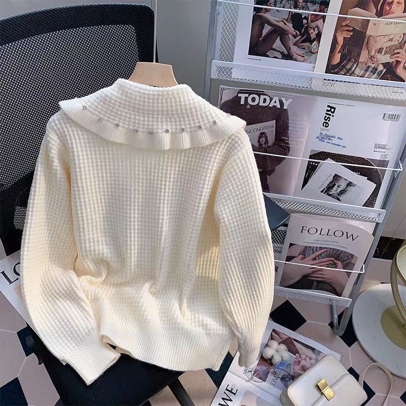 Doll Neck Sweater Cardiagn Women 2023 Winter Bow Slim Long Sleeve Casual Short Red Ruffled Cardigan Knitted Sweater Female Top