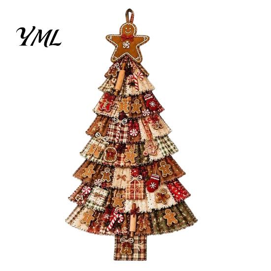 Traditional Craft Sewing Project Christmas Handmade Door Hanging Kit, Patchwork Tree Decoration DIY Textured Fabric Wall Set, Rustic Farmhouse Holiday