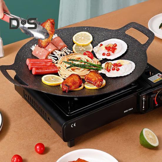 Korean Style BBQ Grill Pan for Stove Top Non-stick Round Frying Pan with Handles Pancake Griddle Pan for Indoor Cooking