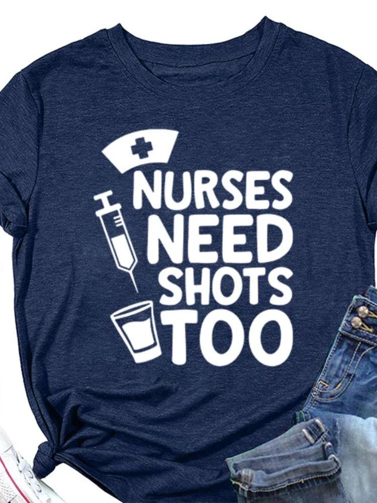 Медсестры тоже нуждаются в уколах с принтом женская футболка с коротким рукавом и круглым вырезом свободная женская футболка женская футболка топы женские футболки