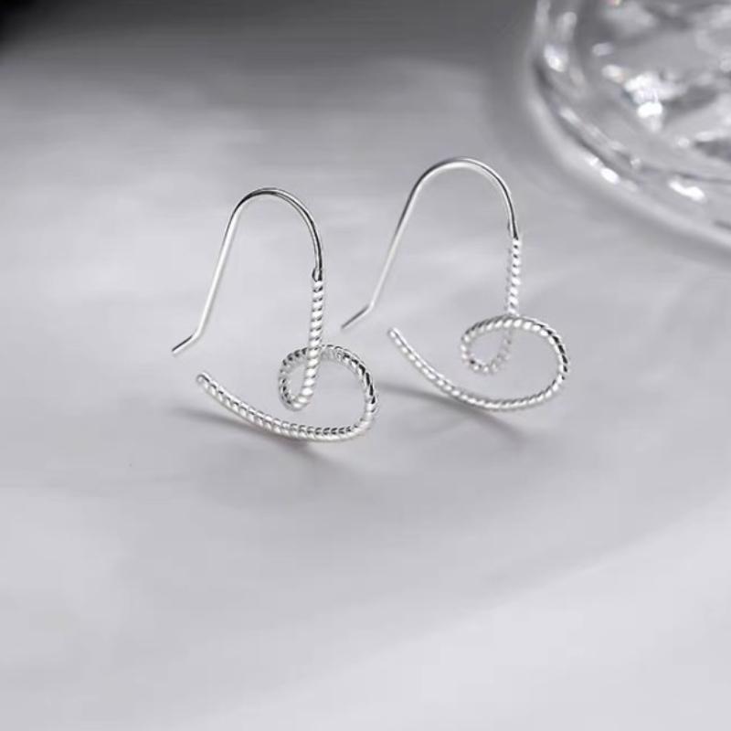 ANENJERY Серьги-гвоздики серебряного цвета с линиями жареного теста, серьги-гвоздики с сердечками для женщин, простые модные украшения