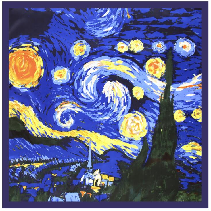 New Luxury Brand Design Sago Cycas Palm Tree Winter Square Scarf 130cm Twill Silk Scarf Women Kerchief Scarves For Ladies