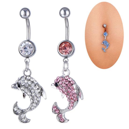 1Pc Navel Nail Sexy Piercing Shiny Rhinestones Non-allergic Decorative Gift Dolphin Pendant Belly Button Ring Body Jewelry for Daily Wear