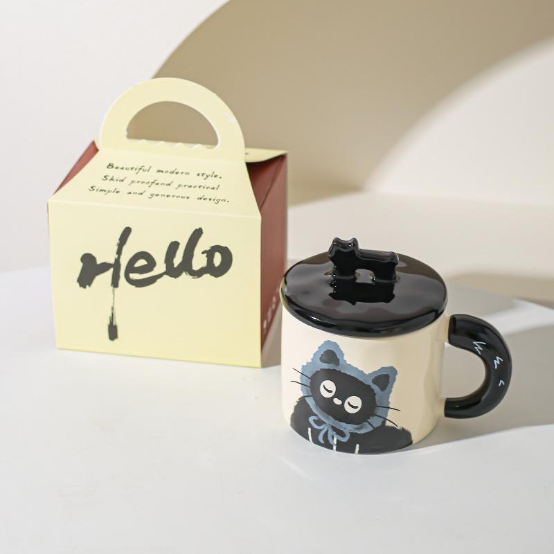 Cute Cat Cup Office Mug with Lid Water Cup Ceramic Couple Gift Souvenir Gift Box Birthday Creativity