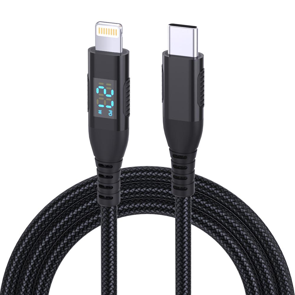 2m USB C to Lightning Cable Digital Display PD 27W Fast Charging Nylon Braided Cord