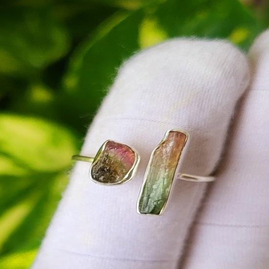 Natural Raw Watermelon Tourmaline Gemstone 925 Sterling Silver Ring 8 US, A 72